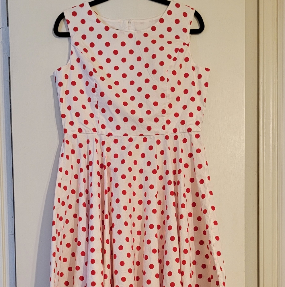 Fiftys Chic Pin Up Dress Women's XL Red 0Ploka Dots Fit Flare 50s Rockabilly
